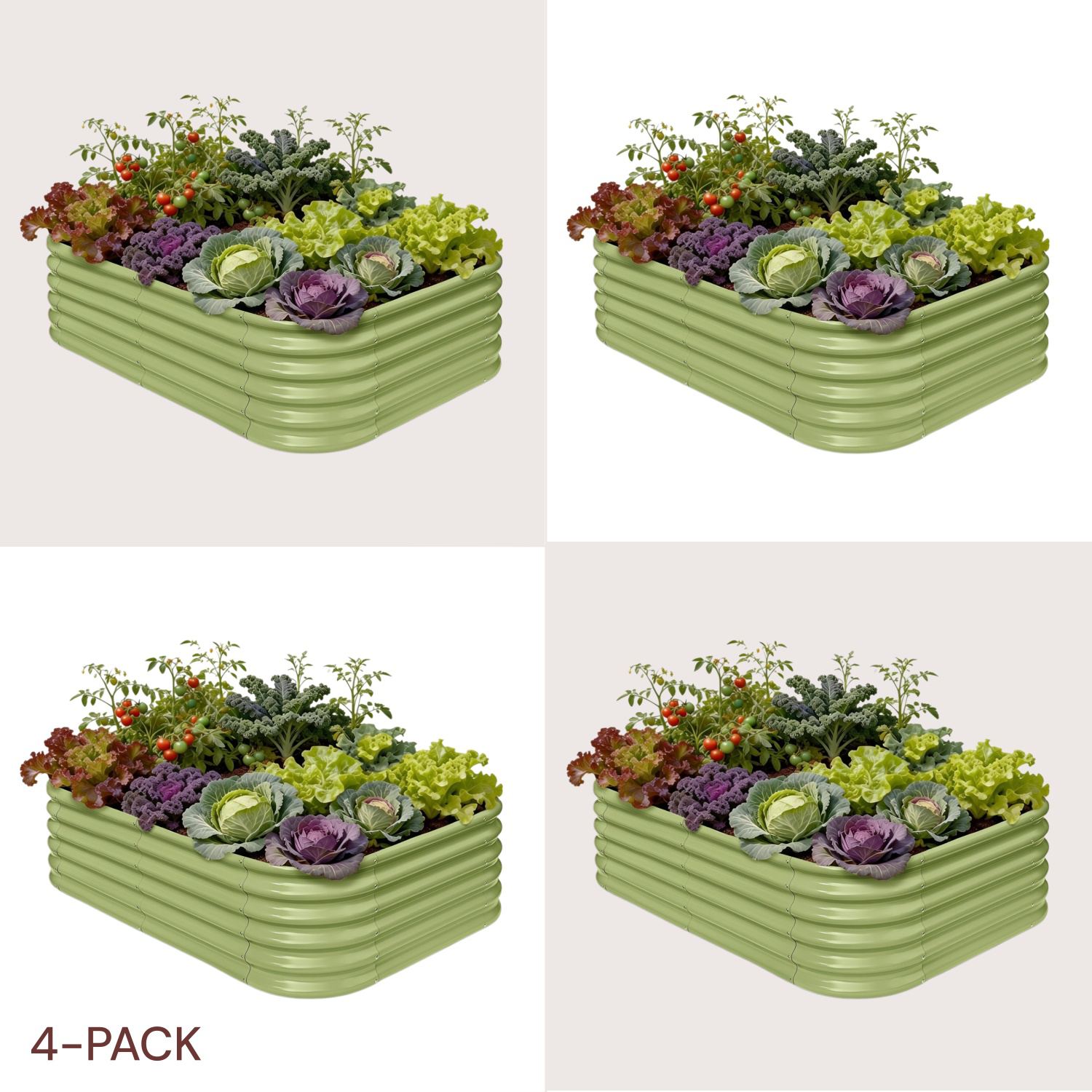 4-pack 18" Tall 6x4x1.5 ft Metal Raised Garden Beds
