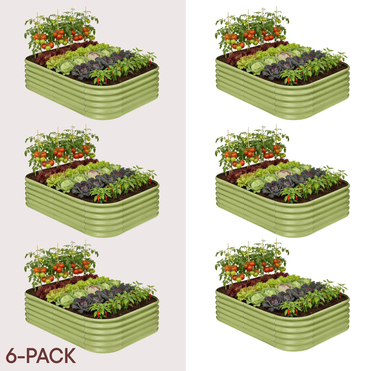 6-pack 18" Tall 6x4x1.5 ft Metal Raised Garden Beds