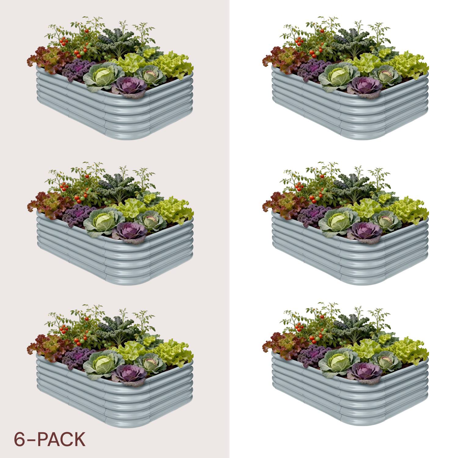 6-pack 18" Tall 6x4x1.5 ft Metal Raised Garden Beds