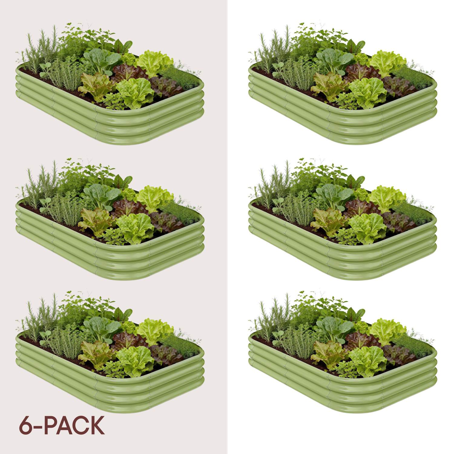 6-pack 12" Tall 6x4x1 ft Metal Raised Garden Beds