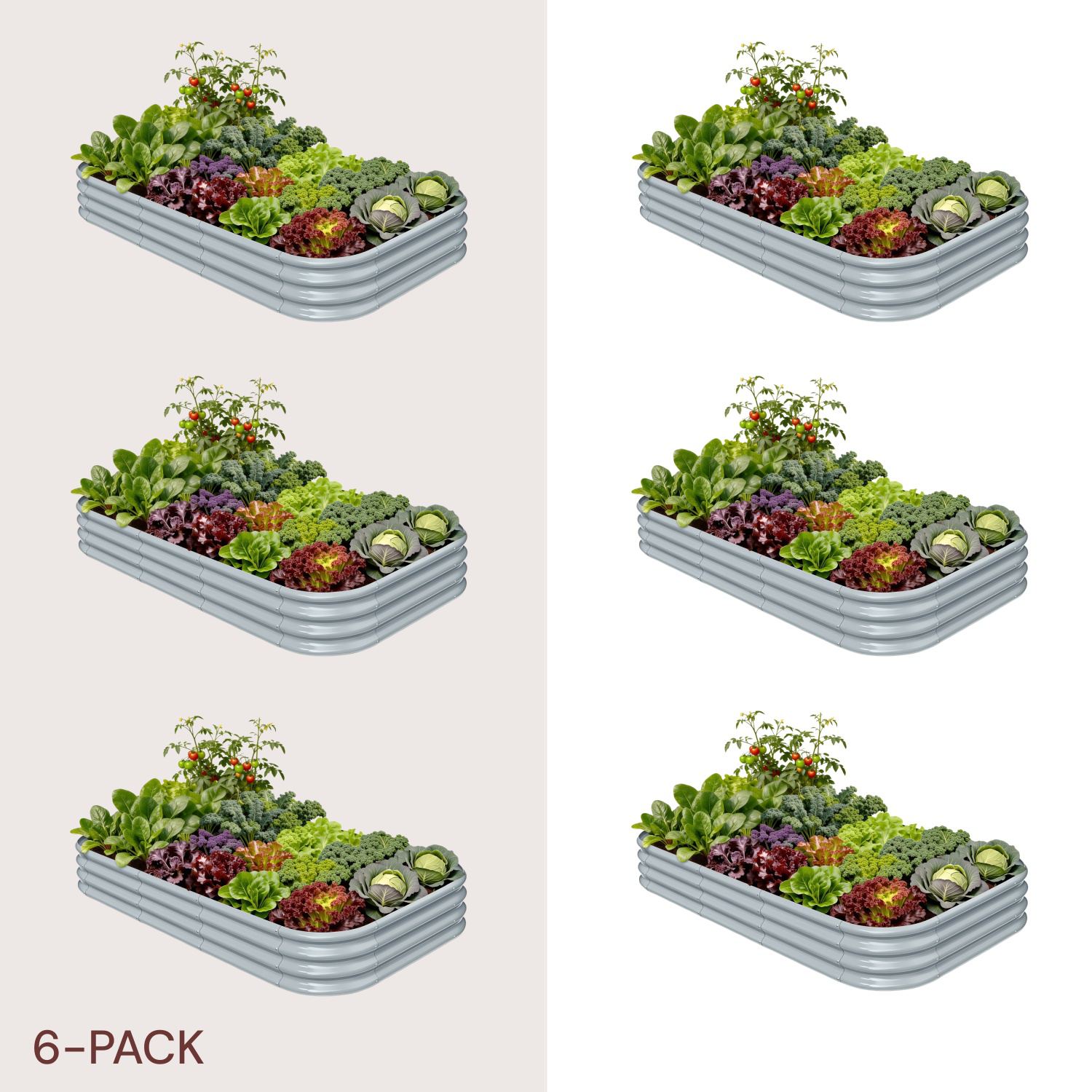 6-pack 12" Tall 8x4x1 ft Metal Raised Garden Beds