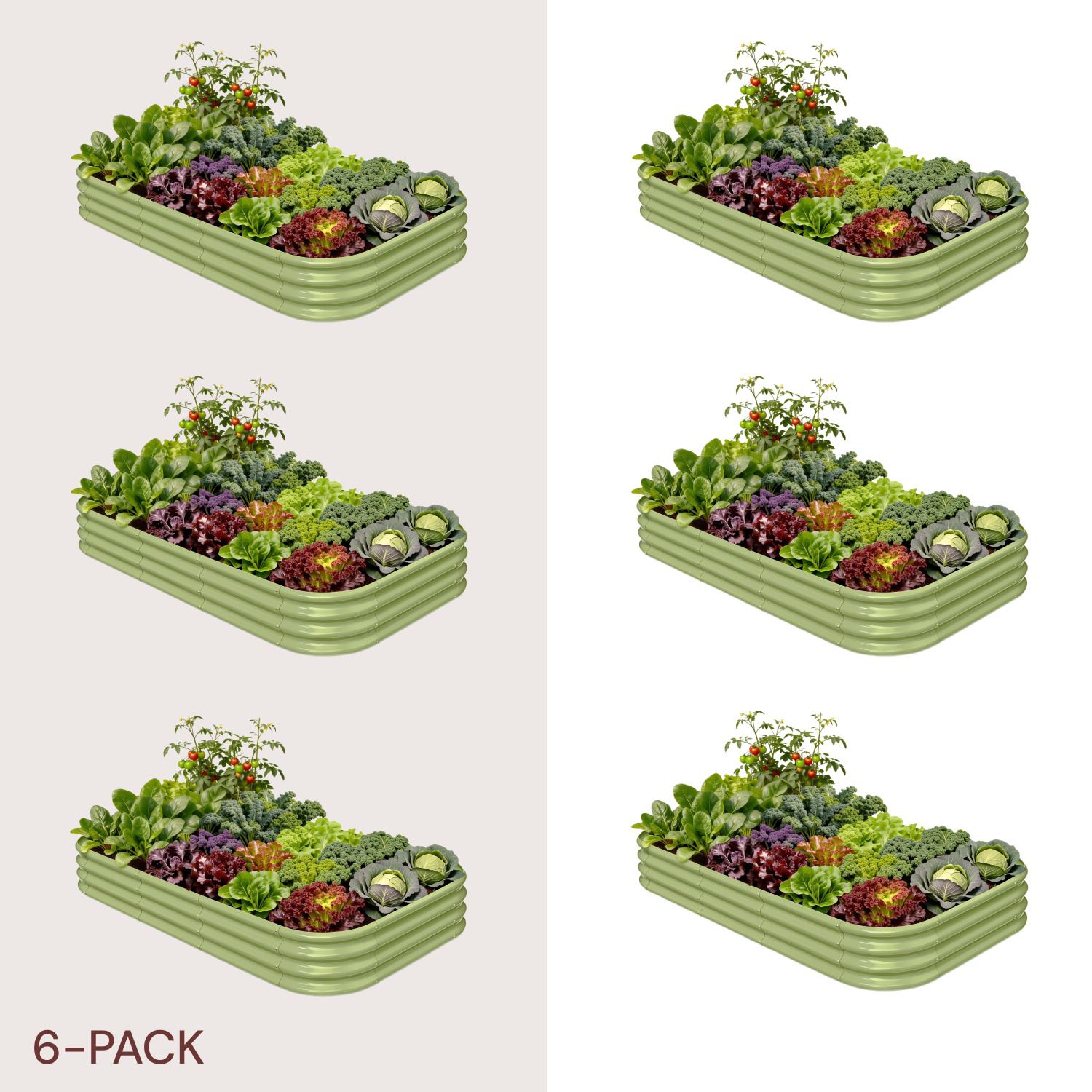 6-pack 12" Tall 8x4x1 ft Metal Raised Garden Beds