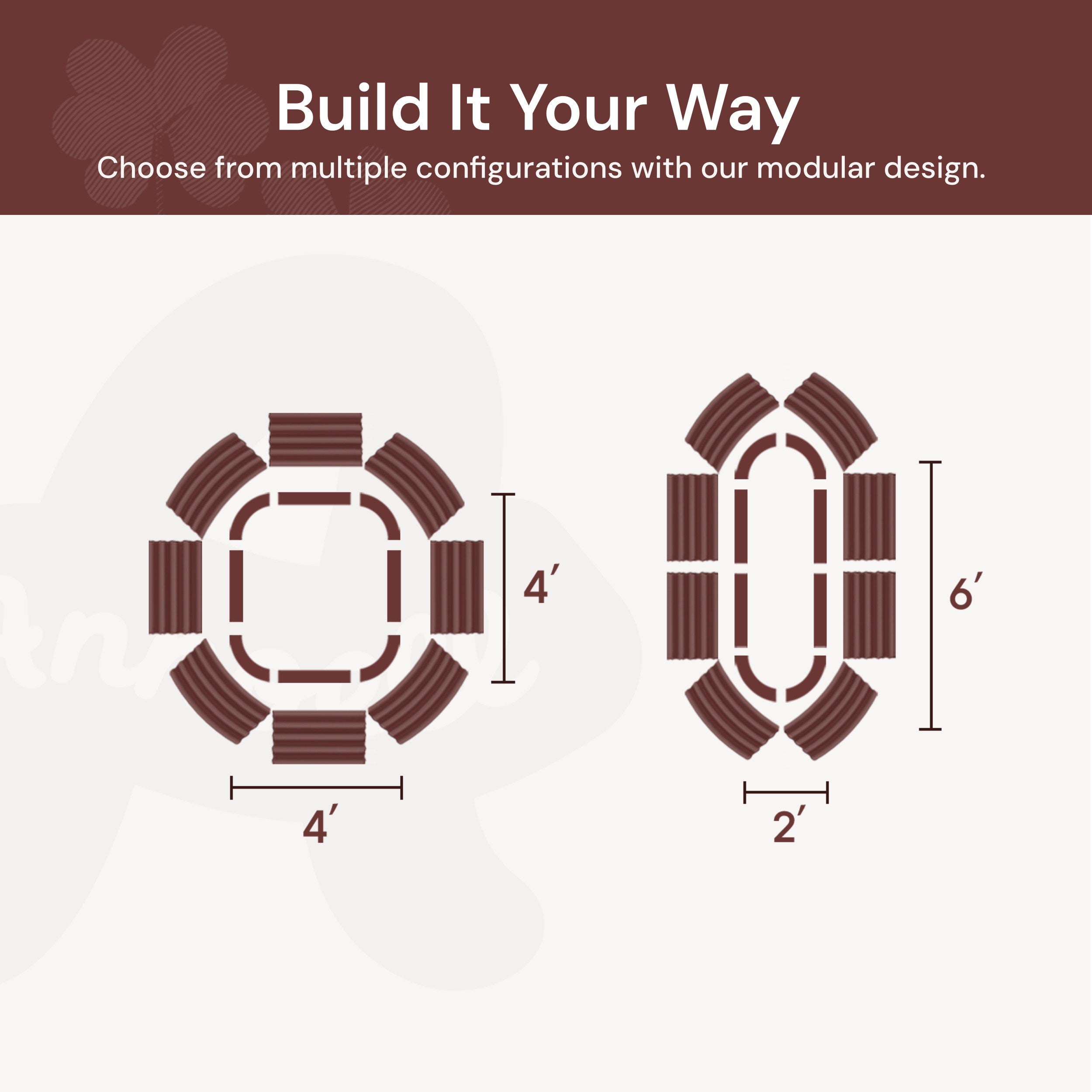 Modular design configurations with dimensions on a white background