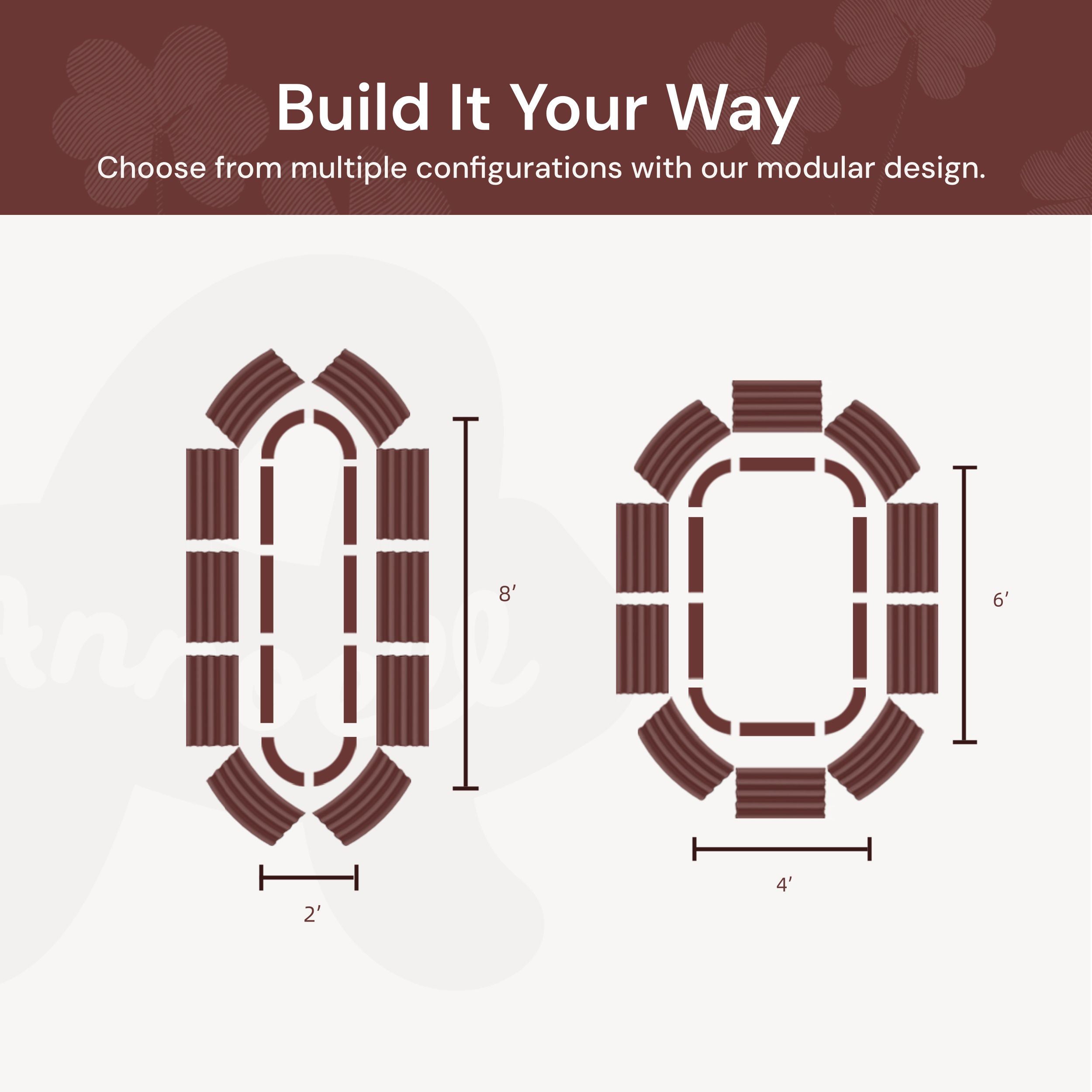 Modular design configurations with dimensions on a light gray background