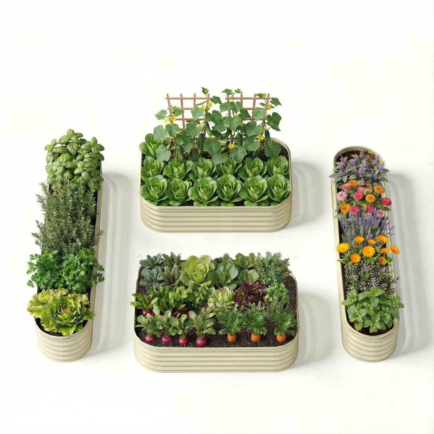 Small Space Garden Layout – 18" Tall Raised Garden Bed Set (4 Beds)
