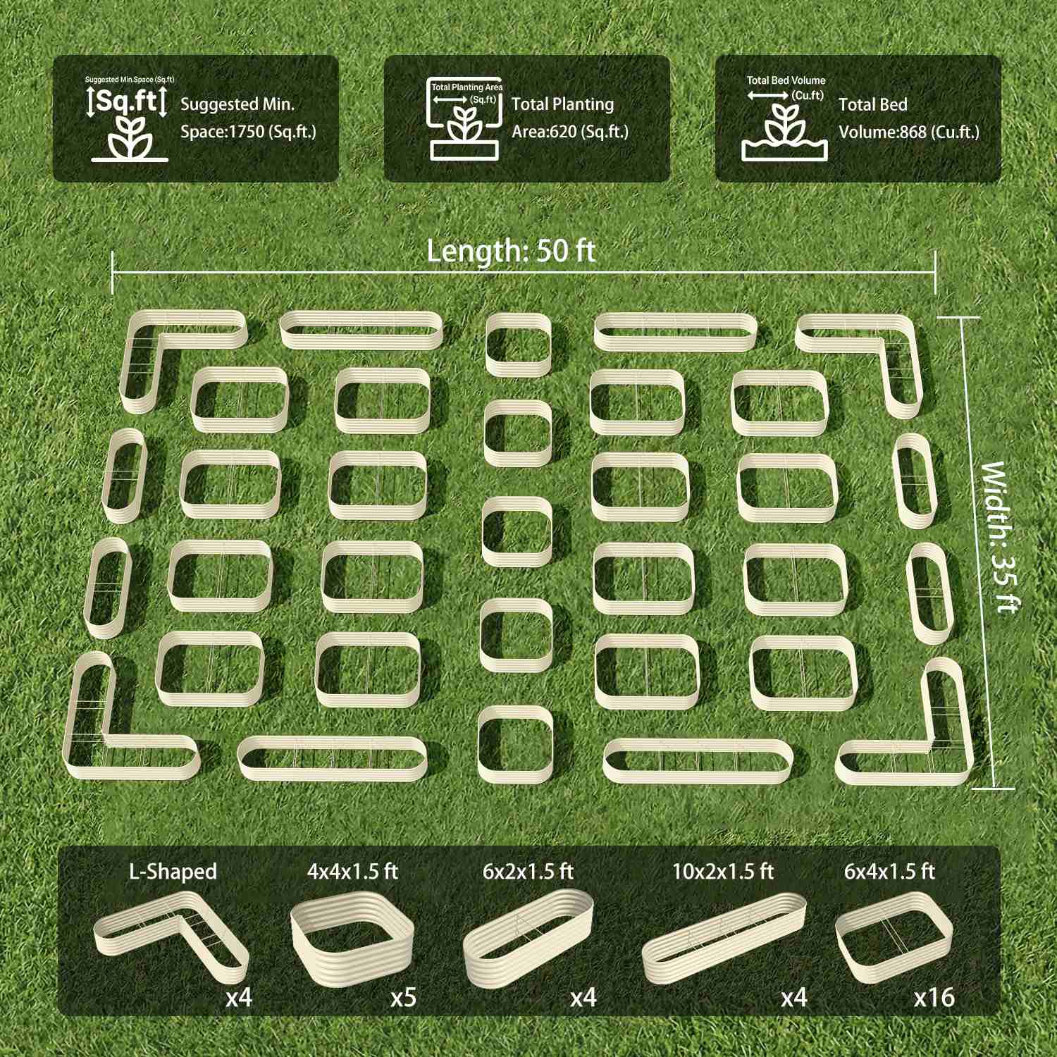Community Garden Layout (33 Beds) – 18" Tall Raised Garden Bed Set