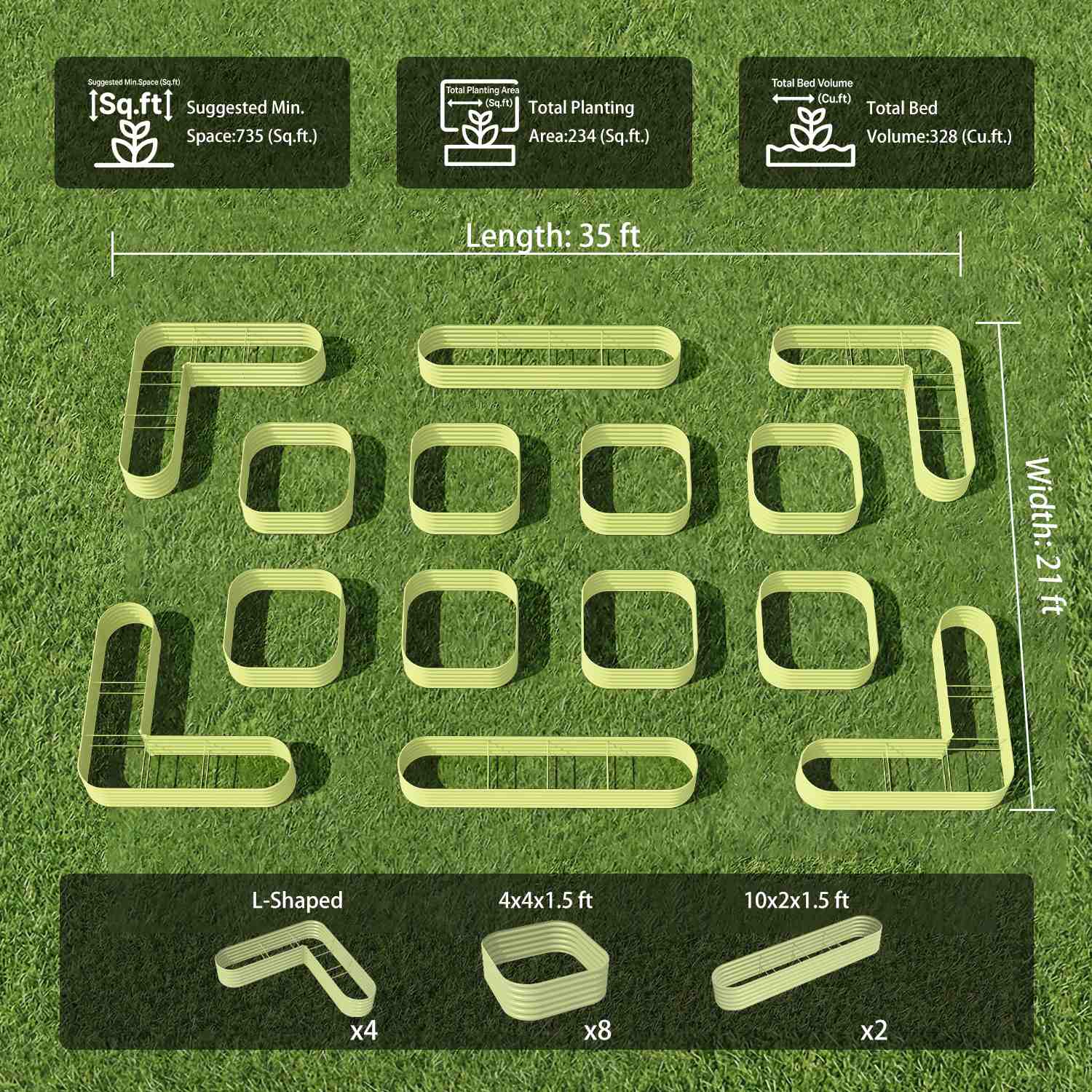 Classic Backyard Garden Layout (14 Beds) – 18" Tall Raised Garden Bed Set