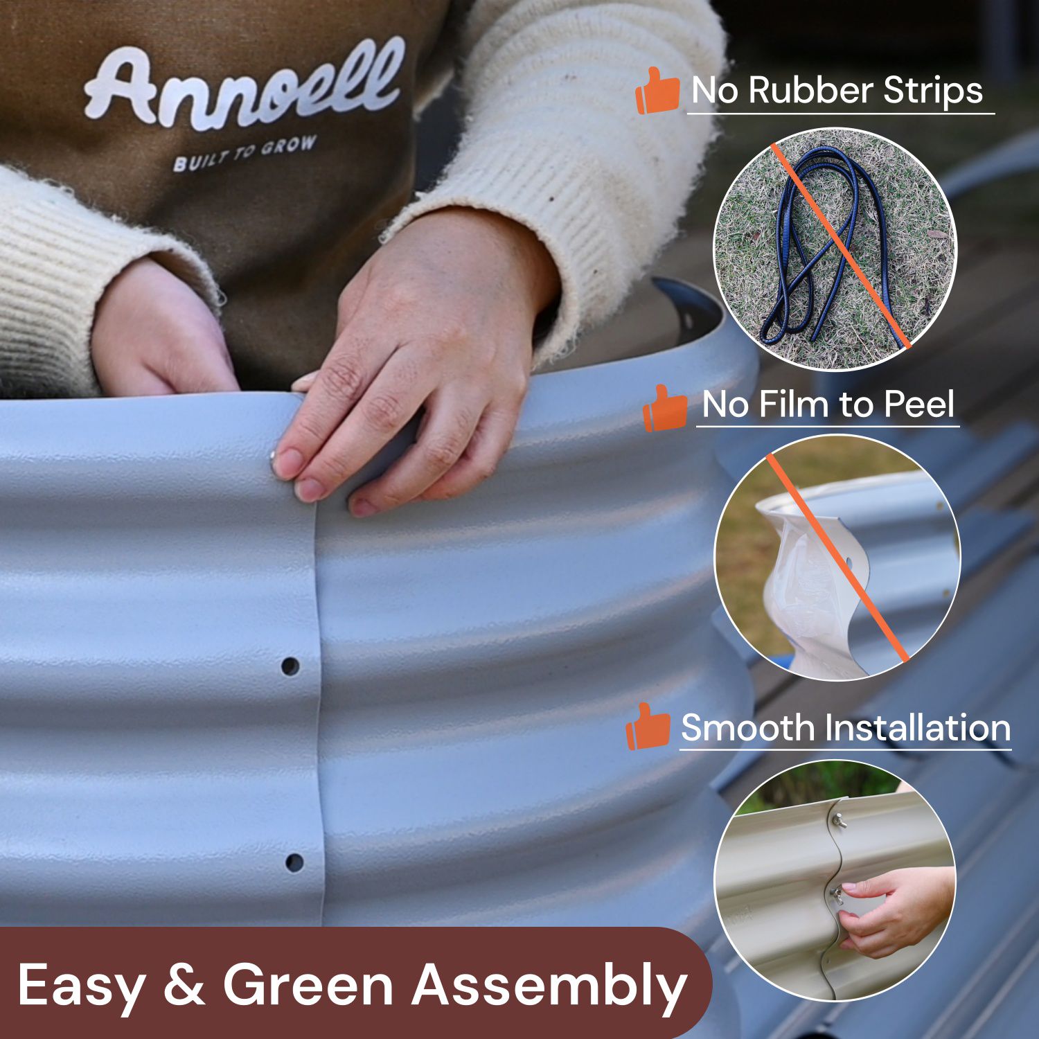 Metal raised garden bed with smooth edges, no plastic film to peel, and safe installation for home gardeners