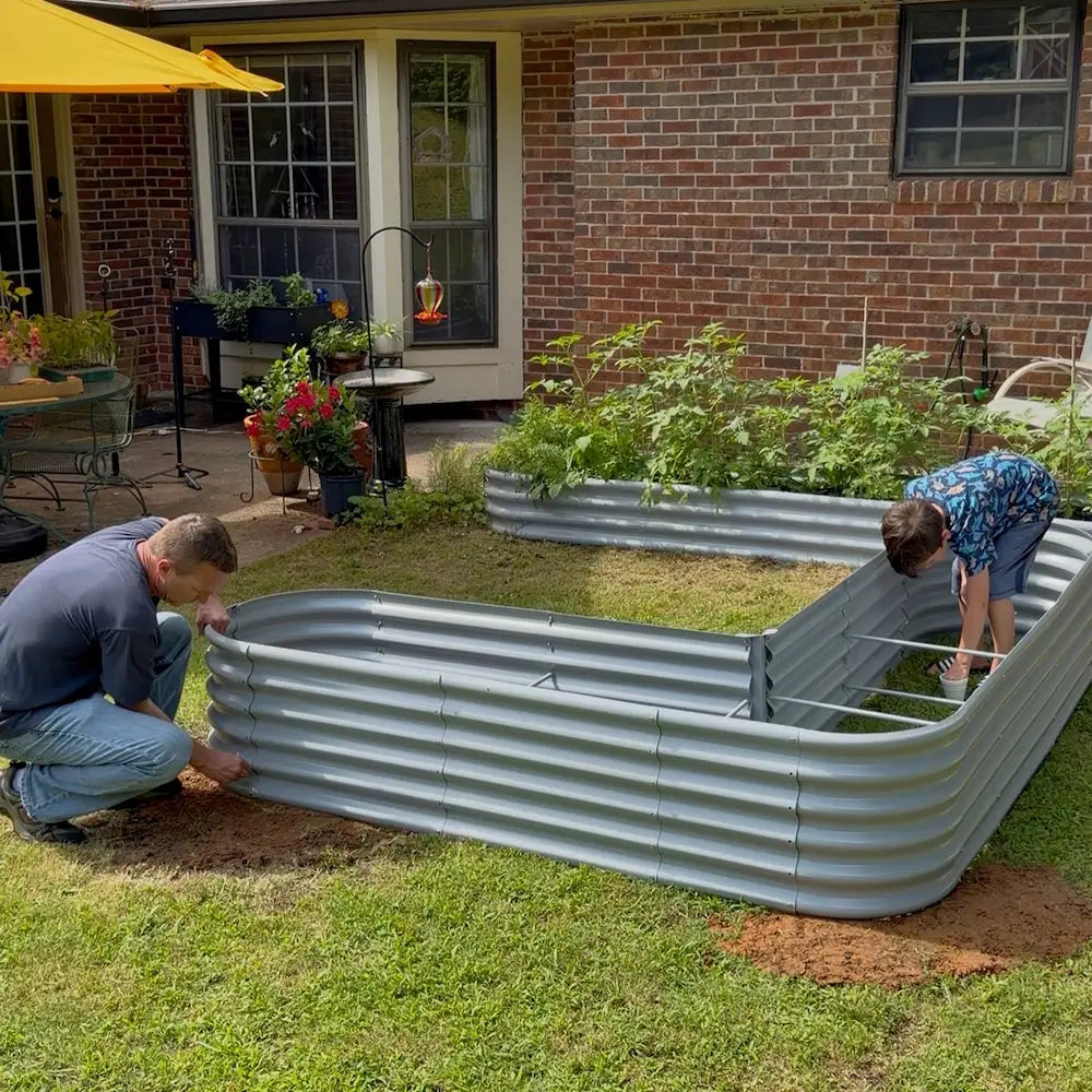 2-pack L-Shaped Metal Raised Garden Bed 7x7x1.5 ft