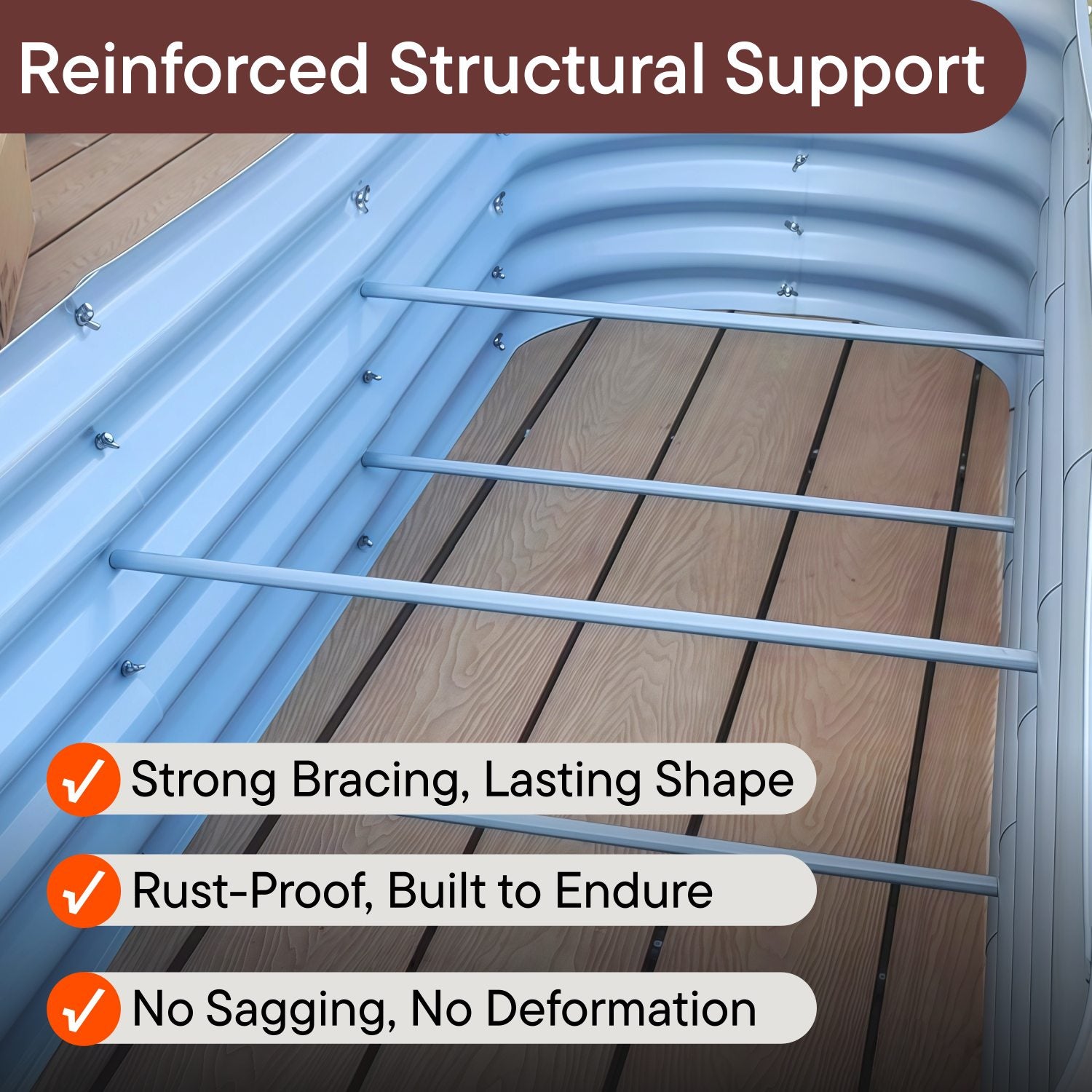 Reinforced structural support inside a raised garden bed to prevent sagging and deformation