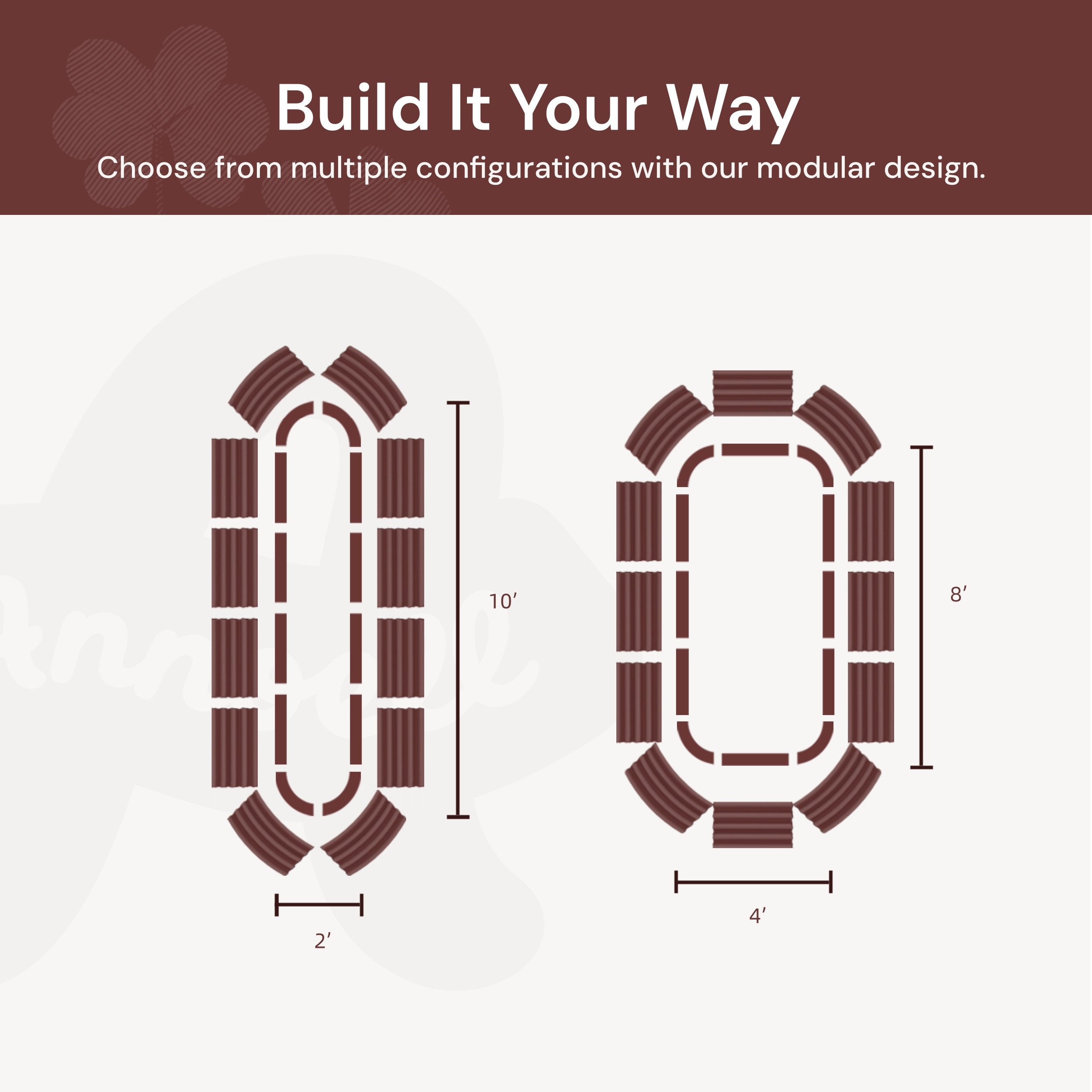 Modular design configurations with dimensions on a white background