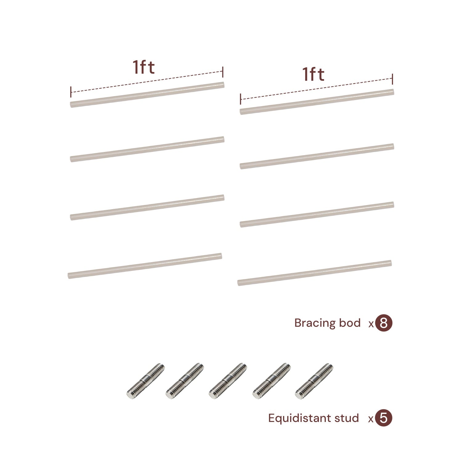 Bracing Rod Kit for Raised Garden Beds (8 Rods & 5 Studs)