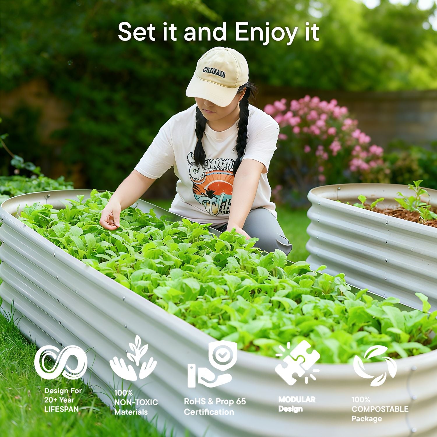 2-pack 18" Tall 8x2x1.5 ft Modular Raised Garden Bed