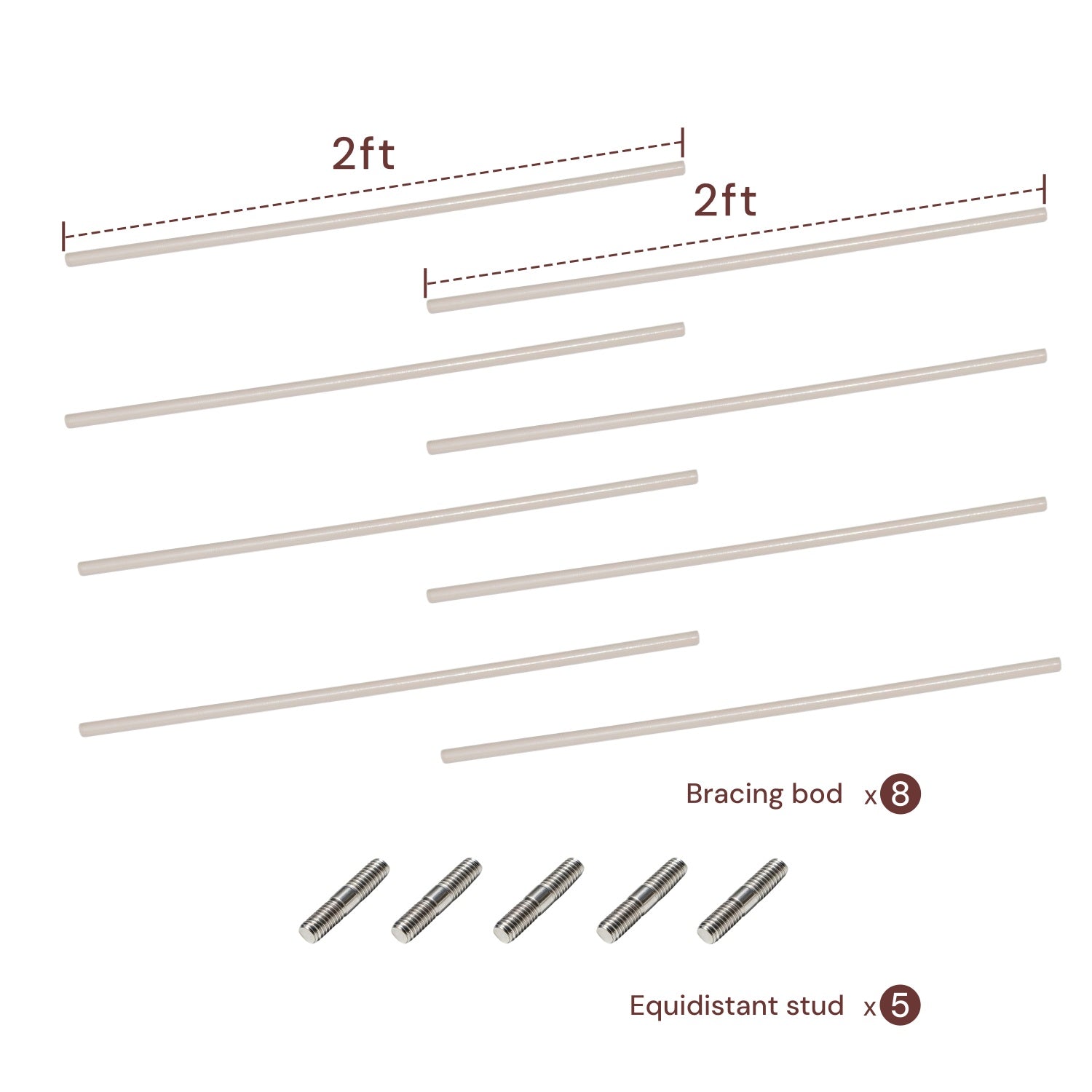 Bracing Rod Kit for Raised Garden Beds (8 Rods & 5 Studs)