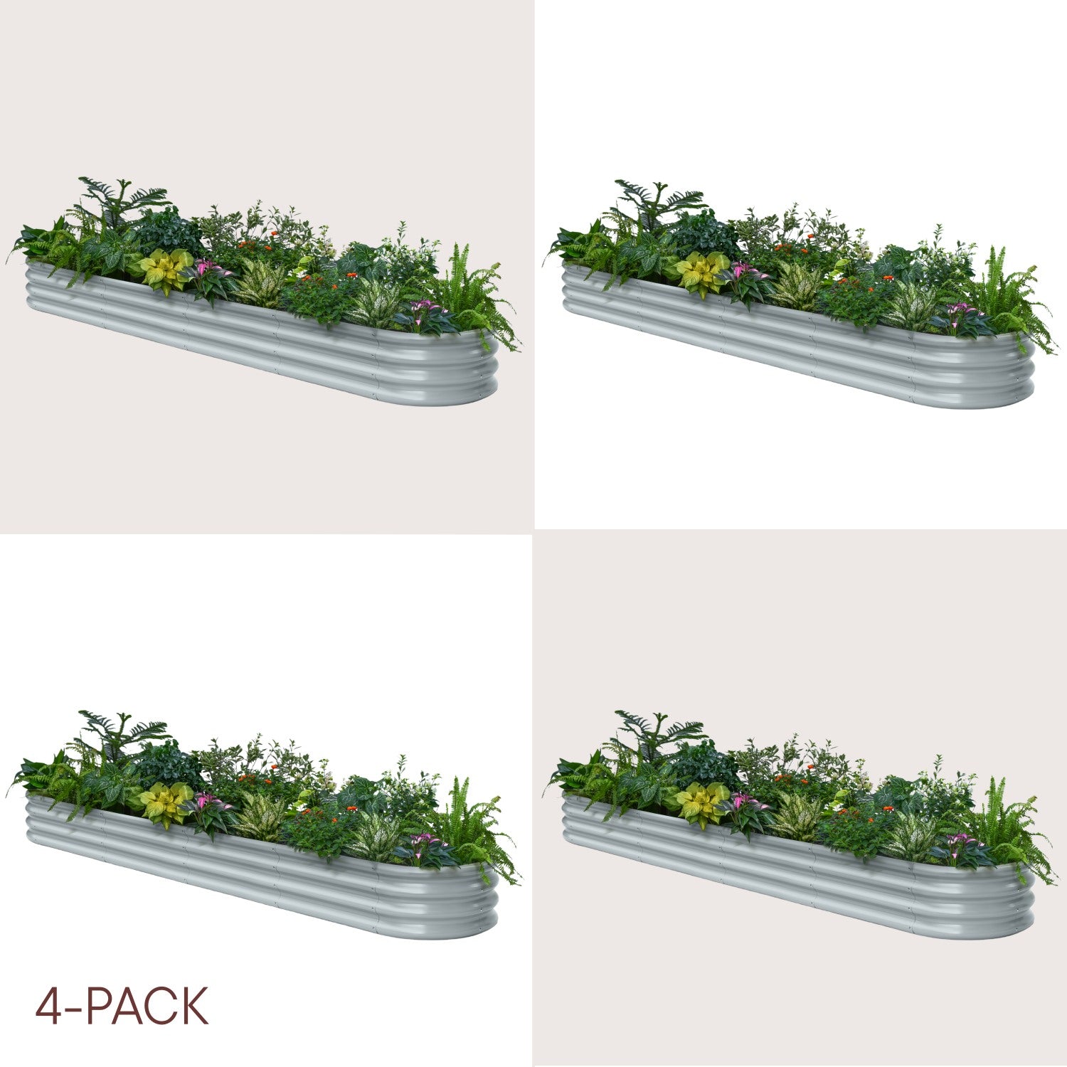 4-pack 12" Tall 10x2x1 ft Modular Raised Garden Bed