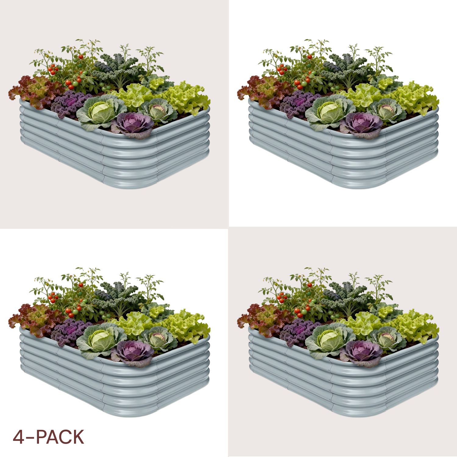 4-pack 18" Tall 6x4x1.5 ft Metal Raised Garden Beds