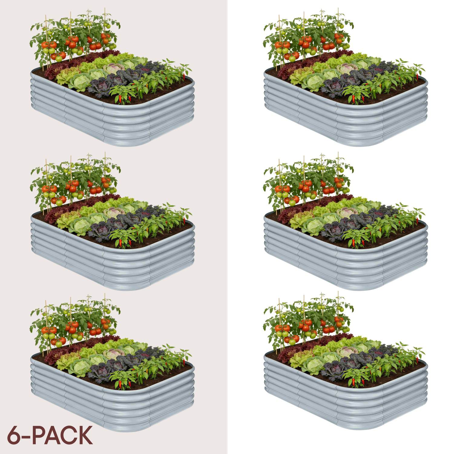 6-pack 18" Tall 6x4x1.5 ft Metal Raised Garden Beds