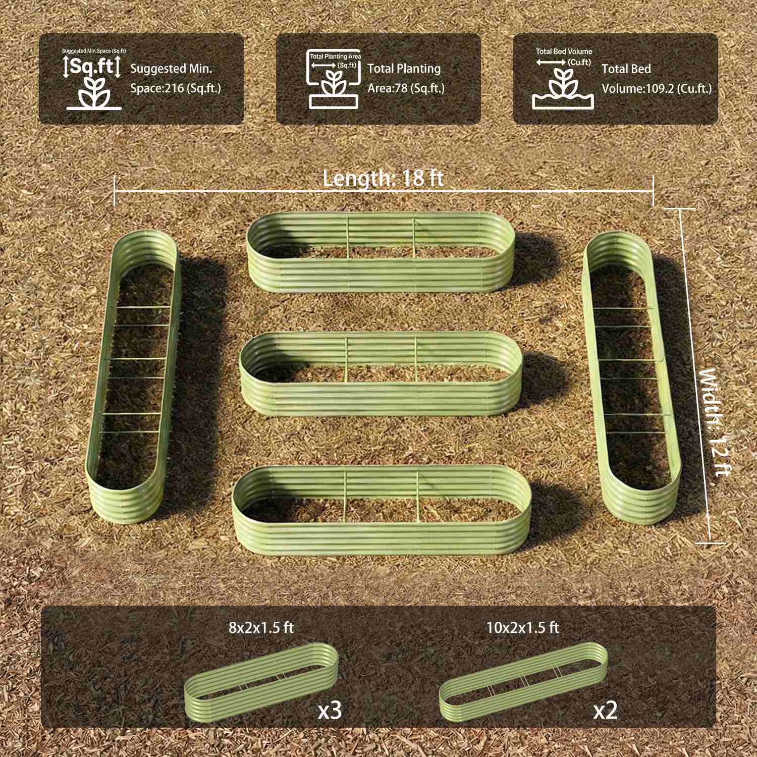 Everyday Kitchen Garden Layout – 18" Tall Raised Garden Bed Set (5 Beds)