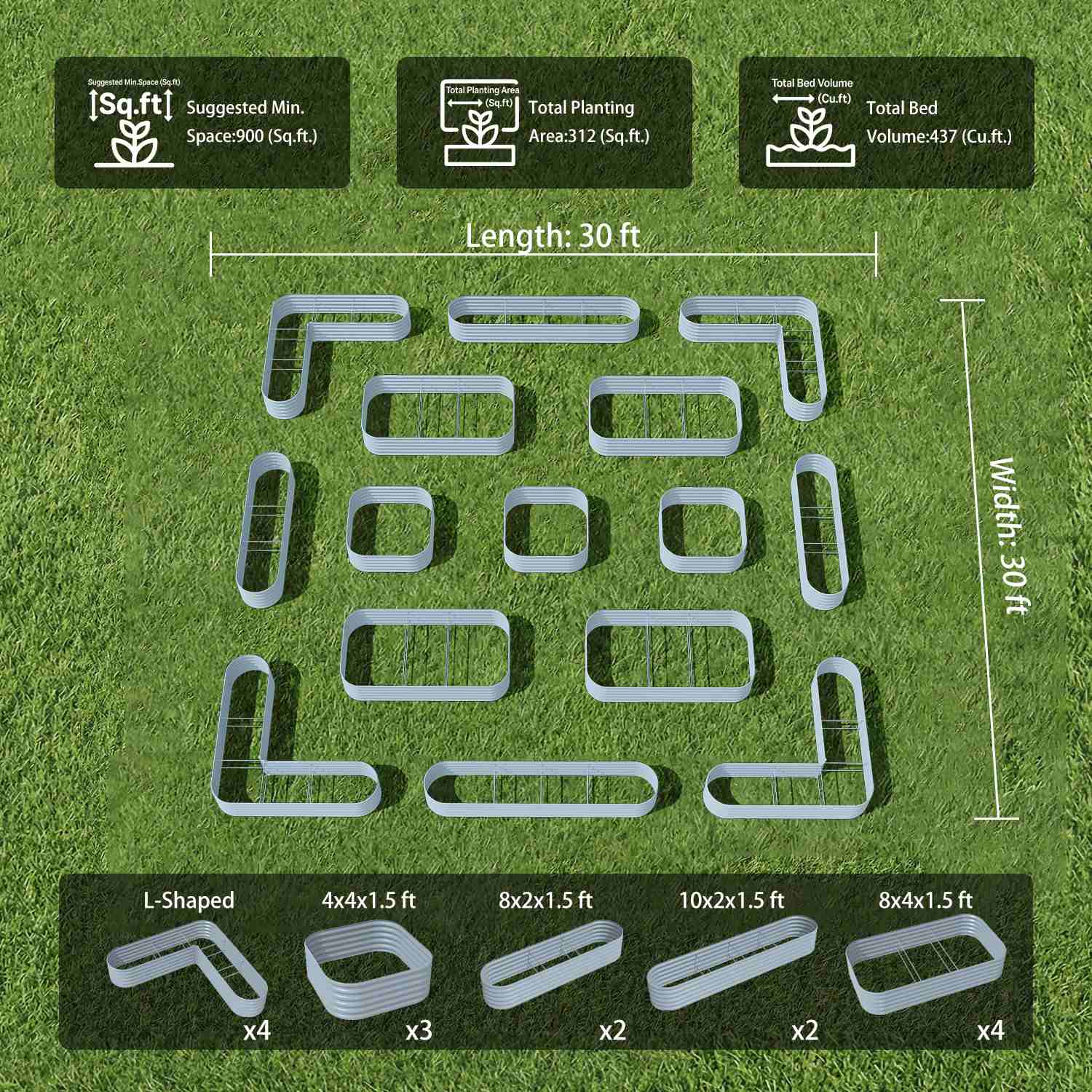Classic Backyard Garden Layout (15 Beds) – 18" Tall Raised Garden Bed Set