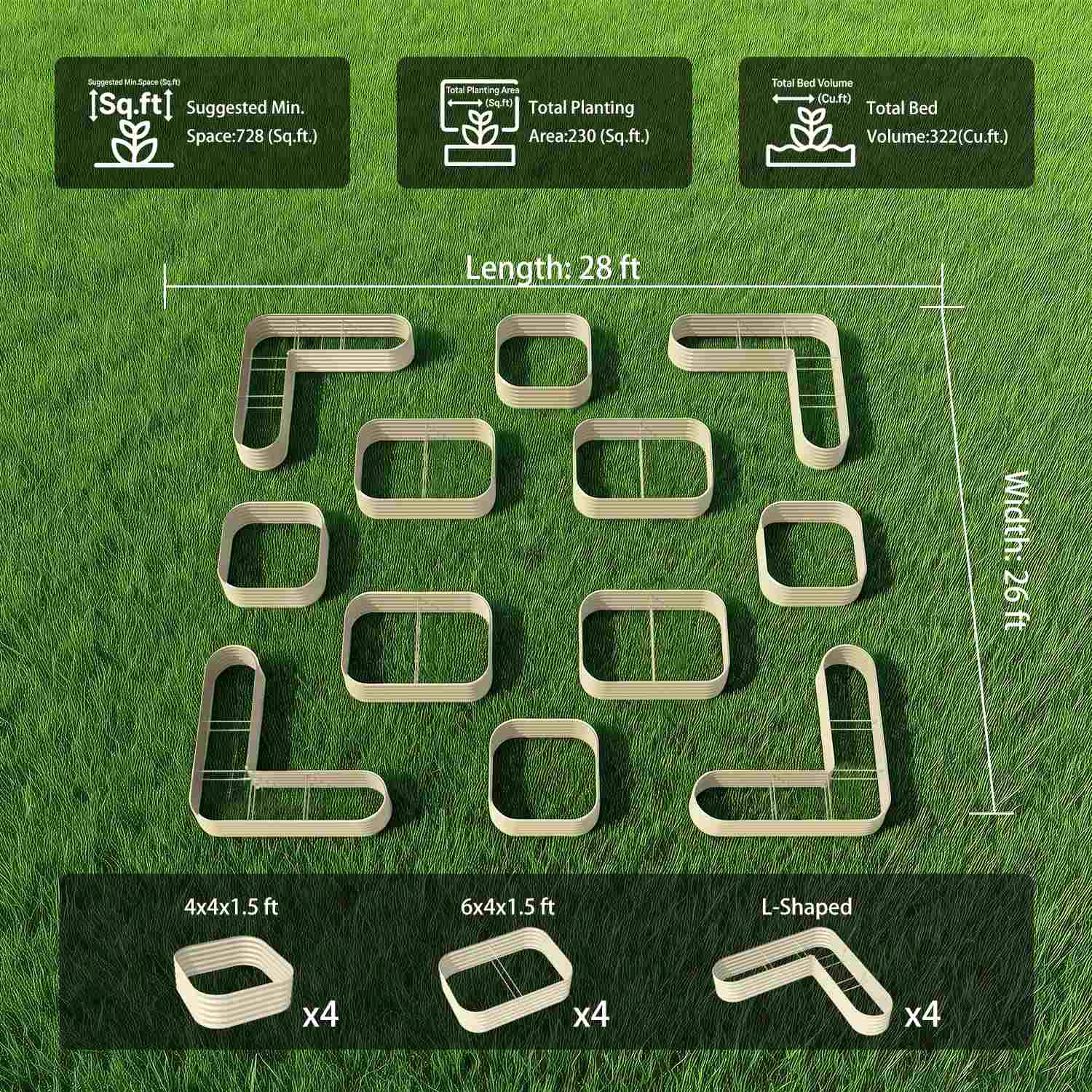 Classic Backyard Garden Layout (12 Beds) – 18" Tall Raised Garden Bed Set