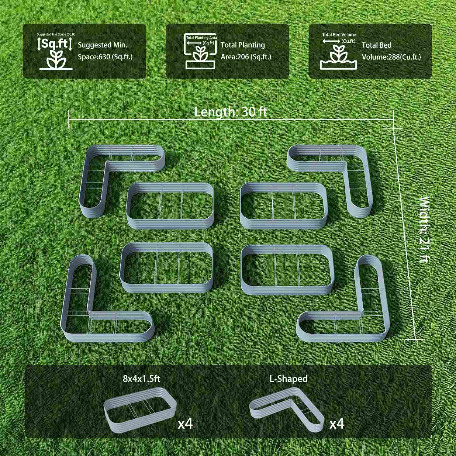 Classic Kitchen Garden Layout (8 Beds) – 18" Tall Raised Garden Bed Set