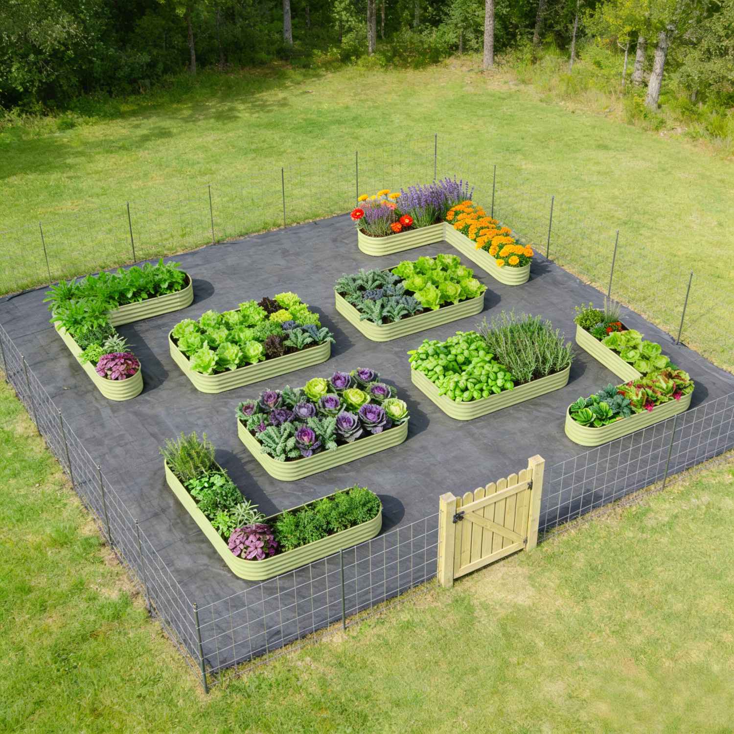 Classic Backyard Garden Layout (15 Beds) – 18