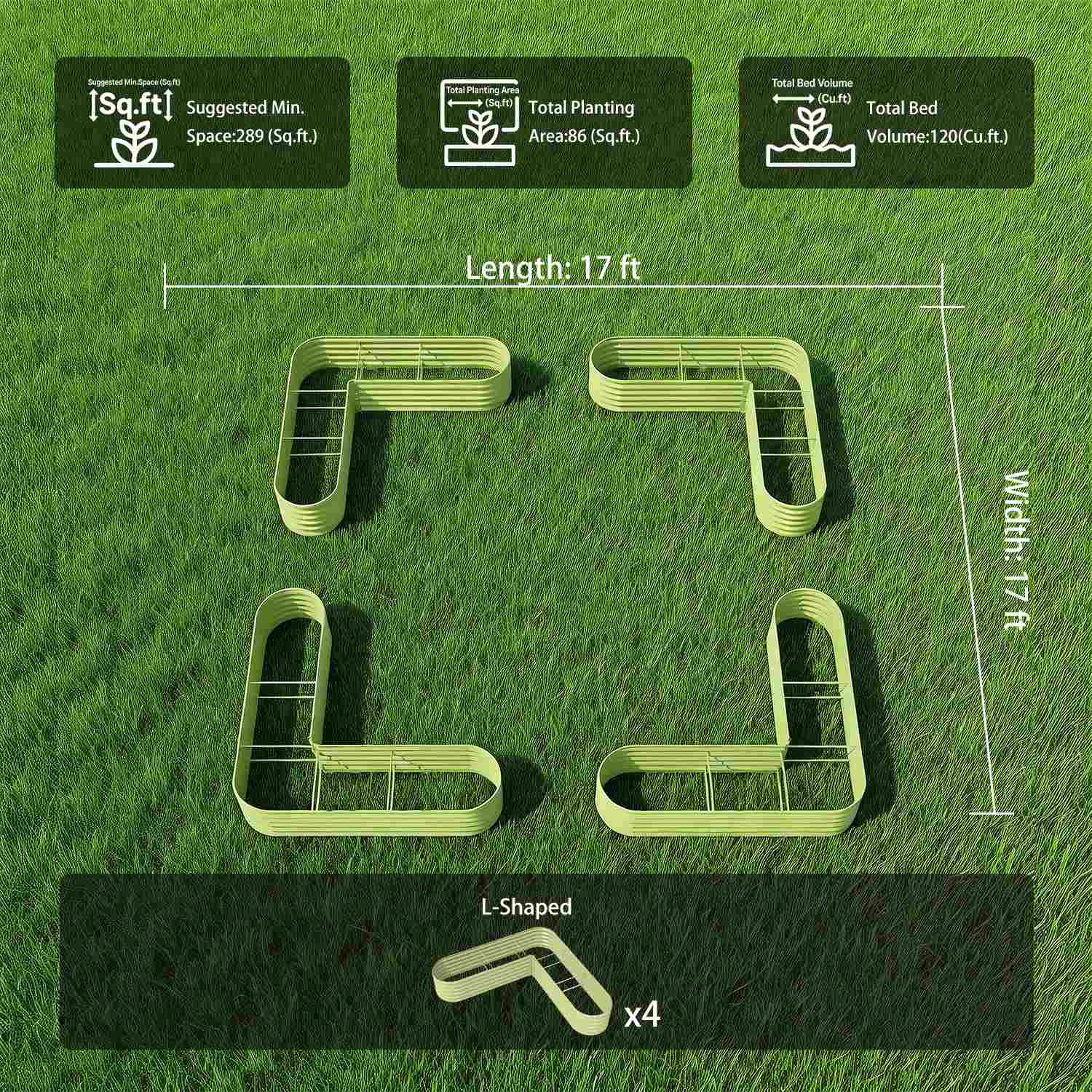 Kitchen Corner Garden Layout (4 Beds) – 18" Tall Raised Garden Bed Set