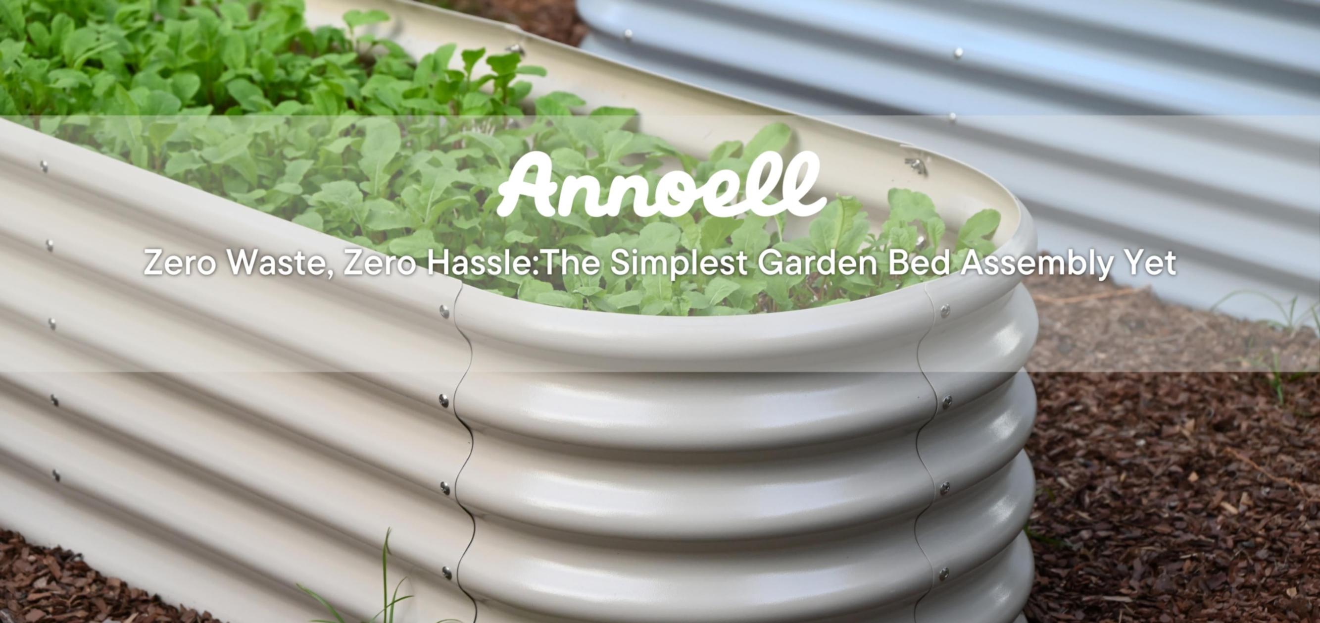 White corrugated garden bed with green plants and 'Annoell' branding.