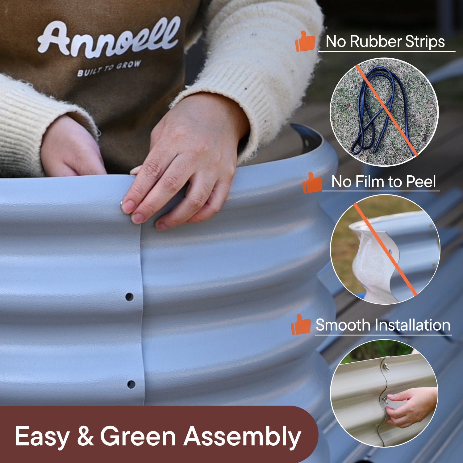 Metal raised garden bed with smooth edges, no plastic film to peel, and safe installation for home gardeners